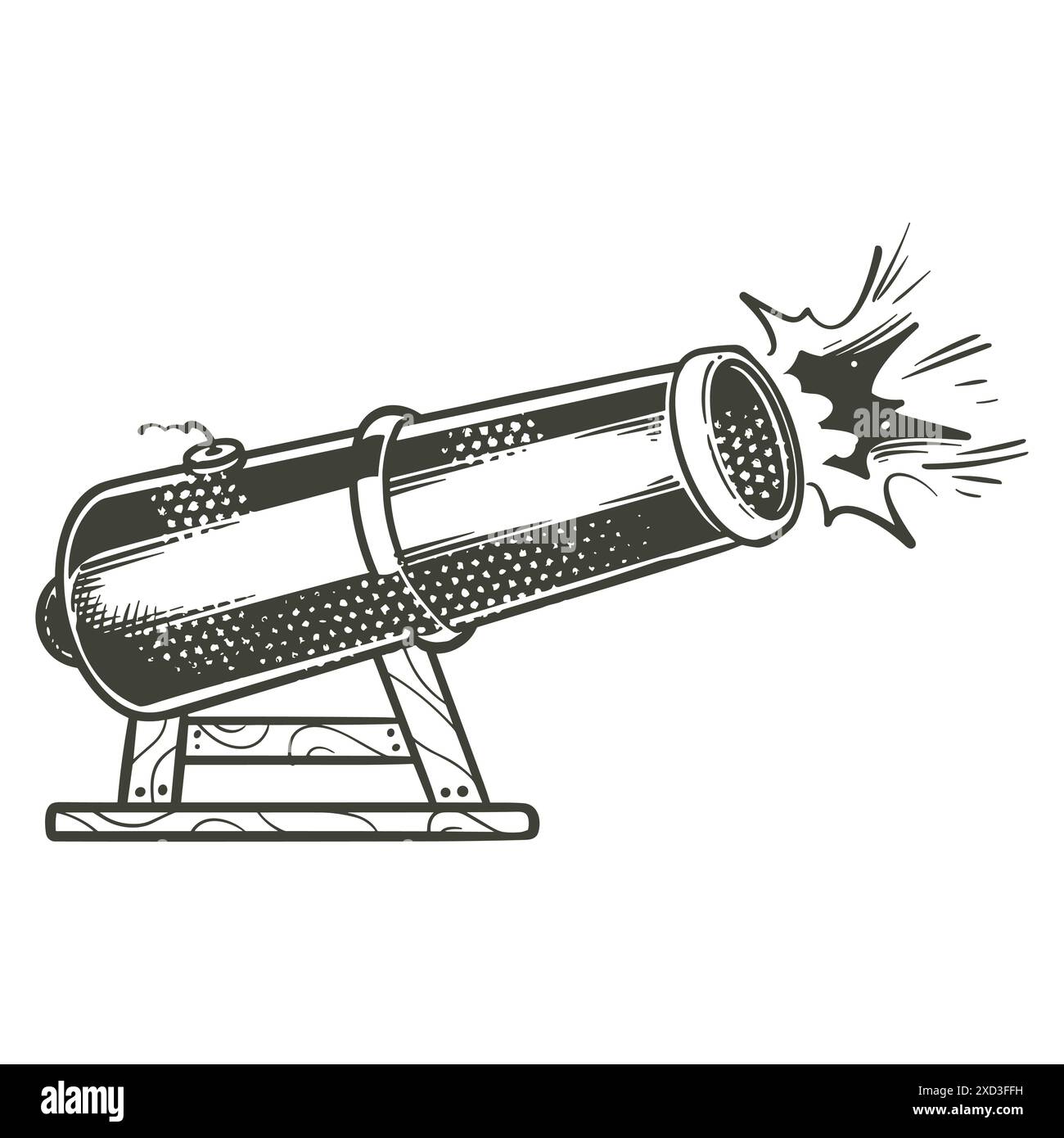 Kanone handgezeichnete Doodle Vintage-Zeichnung im schwarzweißen Vintage-Stil. Piraten-Ausrüstung Konzept Vektor-Illustration. Stock Vektor