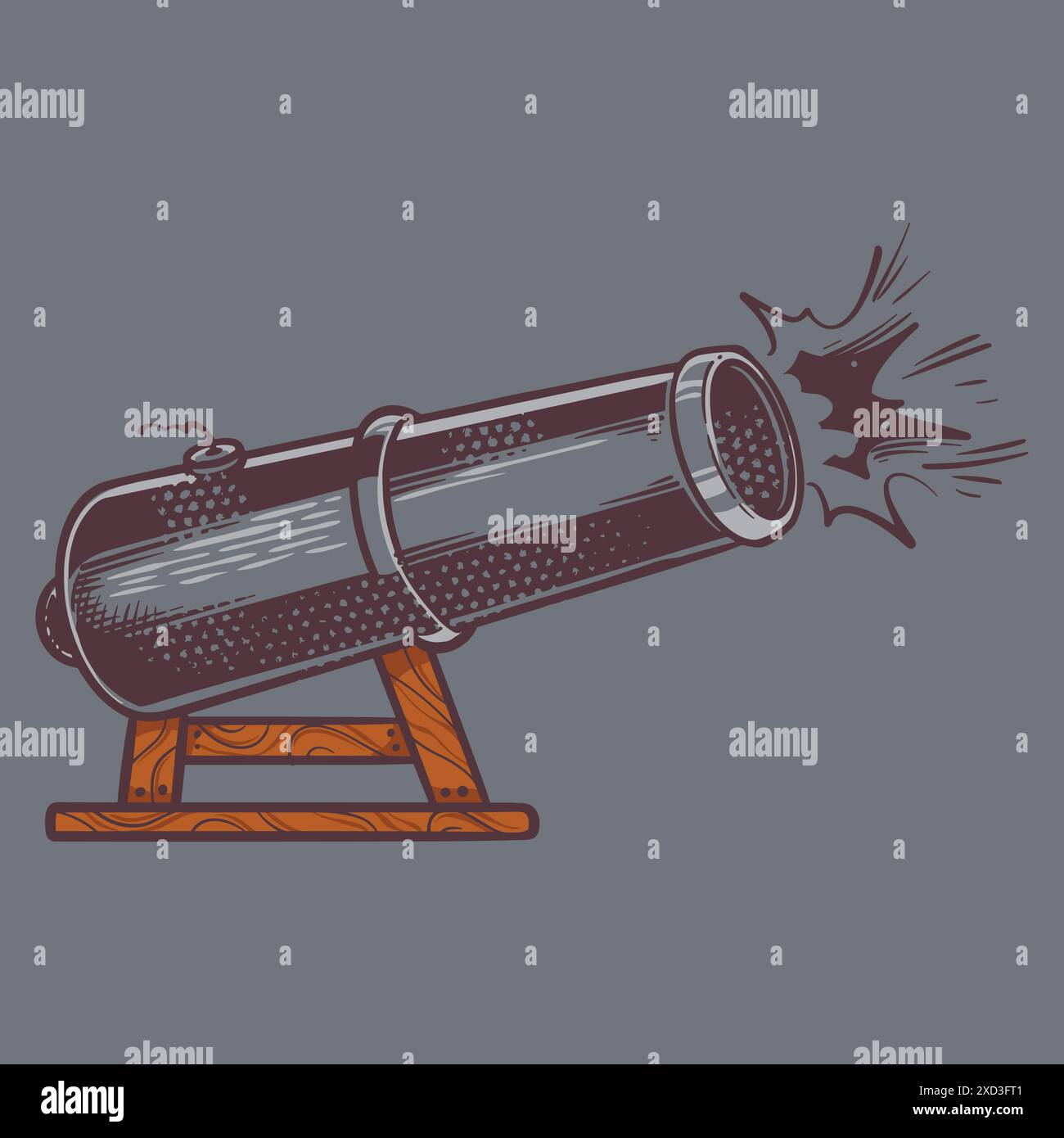 Kanone handgezeichnete Doodle Vintage-Zeichnung im farbenfrohen Vintage-Stil. Piraten-Ausrüstung Konzept Vektor-Illustration. Stock Vektor