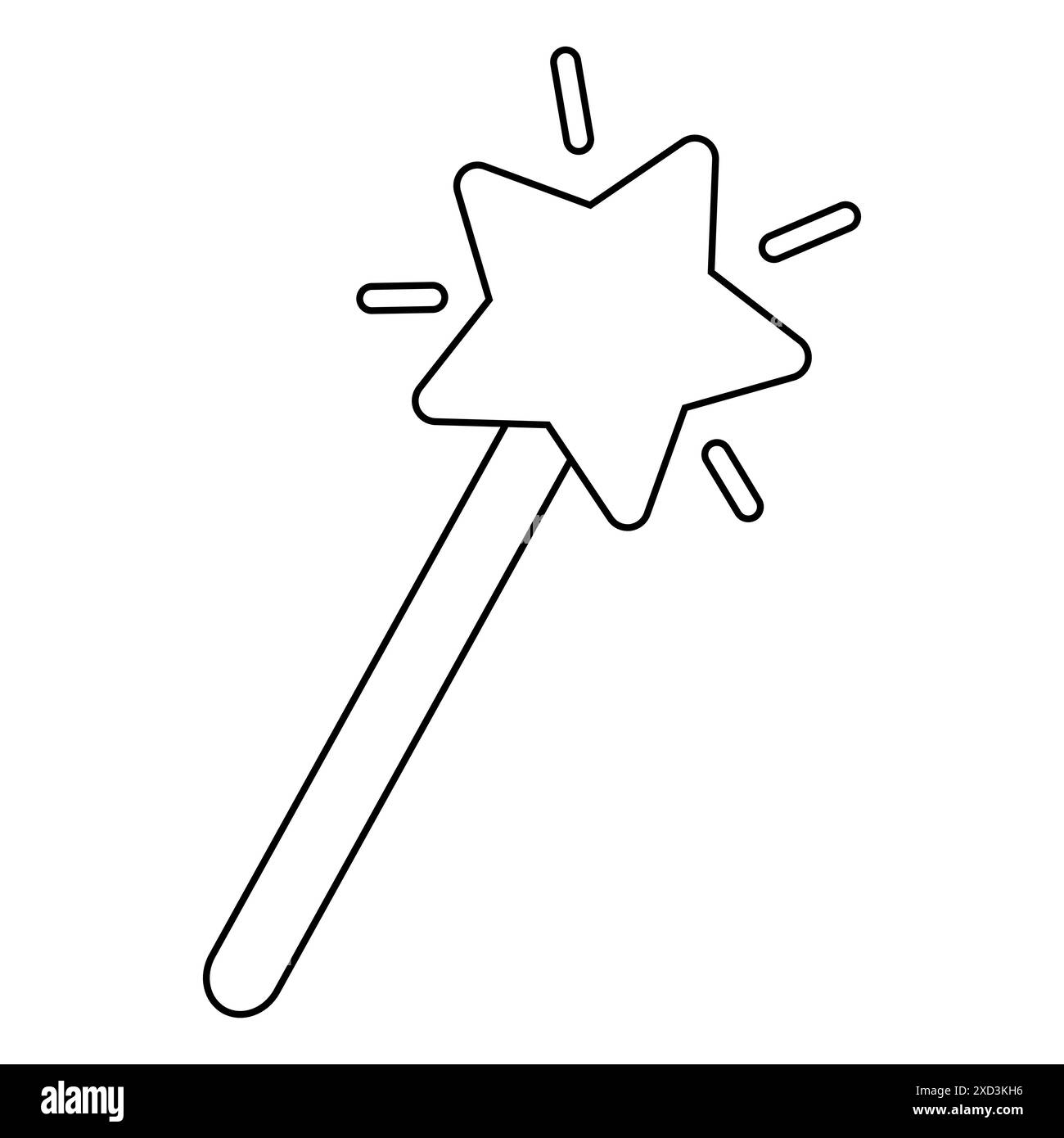 Zauberstab mit funkelndem Stern auf der Oberseite, Doodle-Stil flache Vektor-Umrissillustration für Kinder Malbuch Stock Vektor