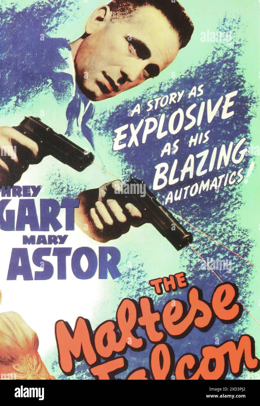 Viersen, Deutschland - 9. Mai. 2024: Kinofilmplakate aus dem Film der Maltesische Falke mit Humphrey Bogart und Mary Astor aus dem Jahr 1941 Stockfoto