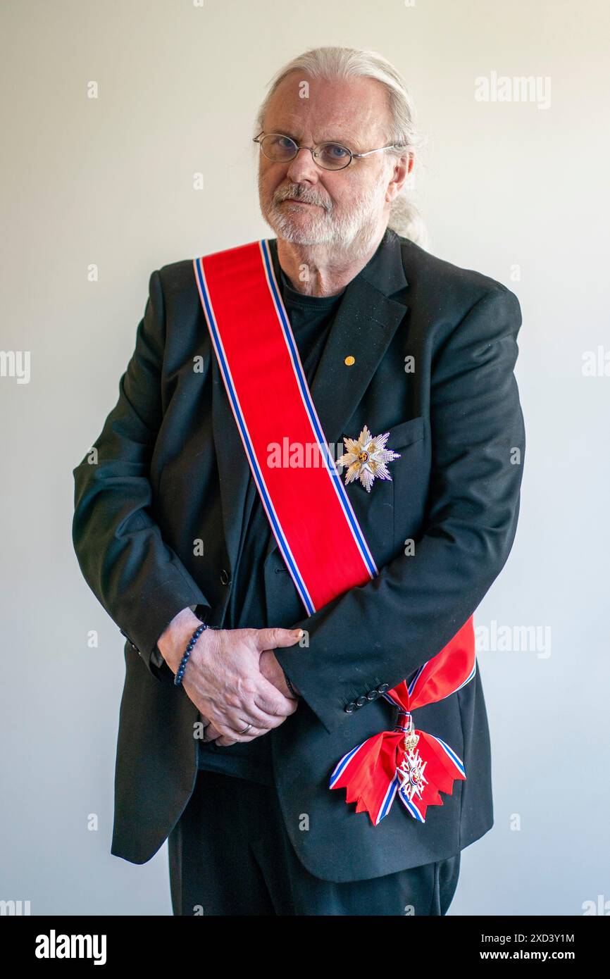 Oslo 20240620. Der norwegische Autor Jon Fosse wird am Donnerstag bei einer Veranstaltung in Samlaget in Oslo das Grand Cross erhalten. Foto: Håkon Mosvold Larsen / NTB Stockfoto