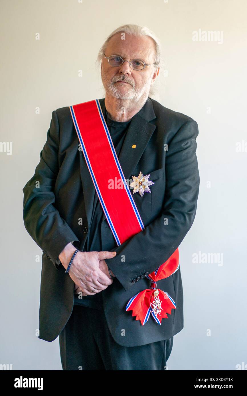 Oslo 20240620. Der norwegische Autor Jon Fosse wird am Donnerstag bei einer Veranstaltung in Samlaget in Oslo das Grand Cross erhalten. Foto: Håkon Mosvold Larsen / NTB Stockfoto