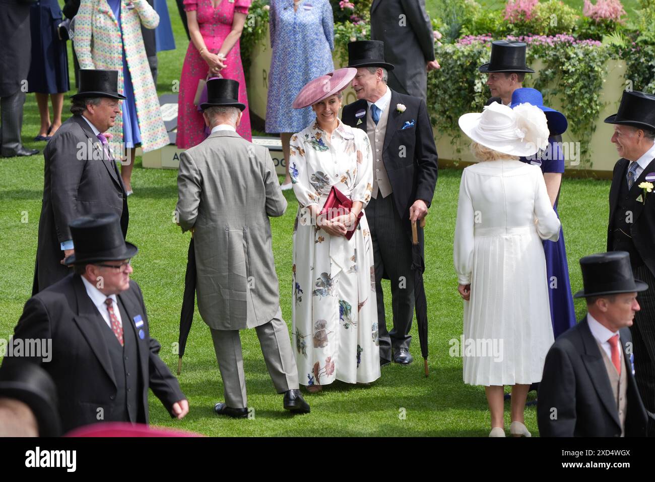 Die Herzogin von Edinburgh (Mitte) und Daniel Chatto (links) am dritten Tag von Royal Ascot auf der Ascot Racecourse in Berkshire. Bilddatum: Donnerstag, 20. Juni 2024. Stockfoto