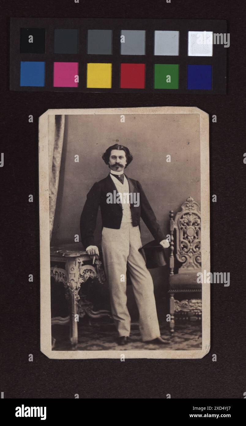 Porträt von Johann Strauss Sohn (1825–1899), österreichischem Komponisten und Kapellmeister, fotografiert von Ludwig Schrank um 1860. Das Bild zeigt Strauss als männlichen Komponisten und Musiker. Stockfoto