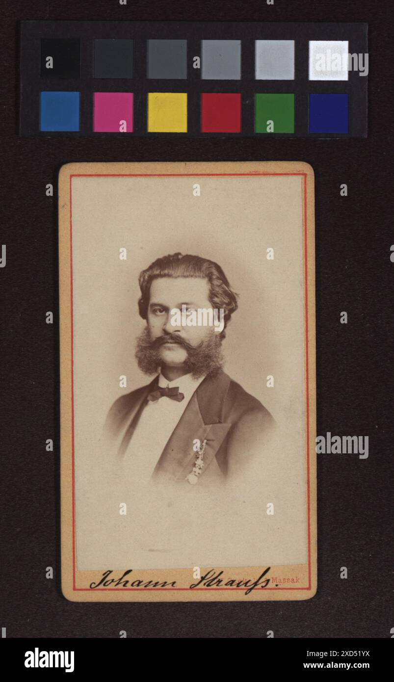 Foto von Székely & Massak, Johann Strauss Jr., Dirigent und Komponist, Wien, um 1870, mit einem männlichen Musiker im formalen Porträt. Stockfoto