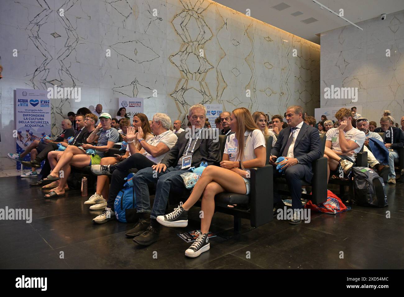 Foro Italico, Roma, Italien - Roberto Valori Präsident des paralympischen Schwimmverbandes während der Pressekonferenz im 60° Torneo Settecolli Olympische Qualifikationskonferenz für Schwimmen, 20. Juni 2024 (Foto: Roberto Ramaccia/SIPA USA) Credit: SIPA USA/Alamy Live News Stockfoto