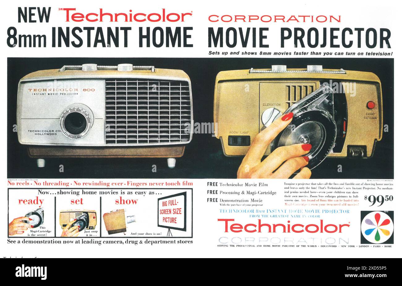 1962 Technicolor 8 mm Instant Home Movie Projektor Werbespot Stockfoto