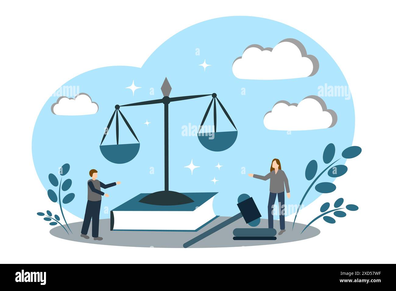 Rechtsberatung, Rechtsberatung. Das Konzept von Gerechtigkeit und Recht. Urteil, Rechtsstreitigkeiten Stock Vektor