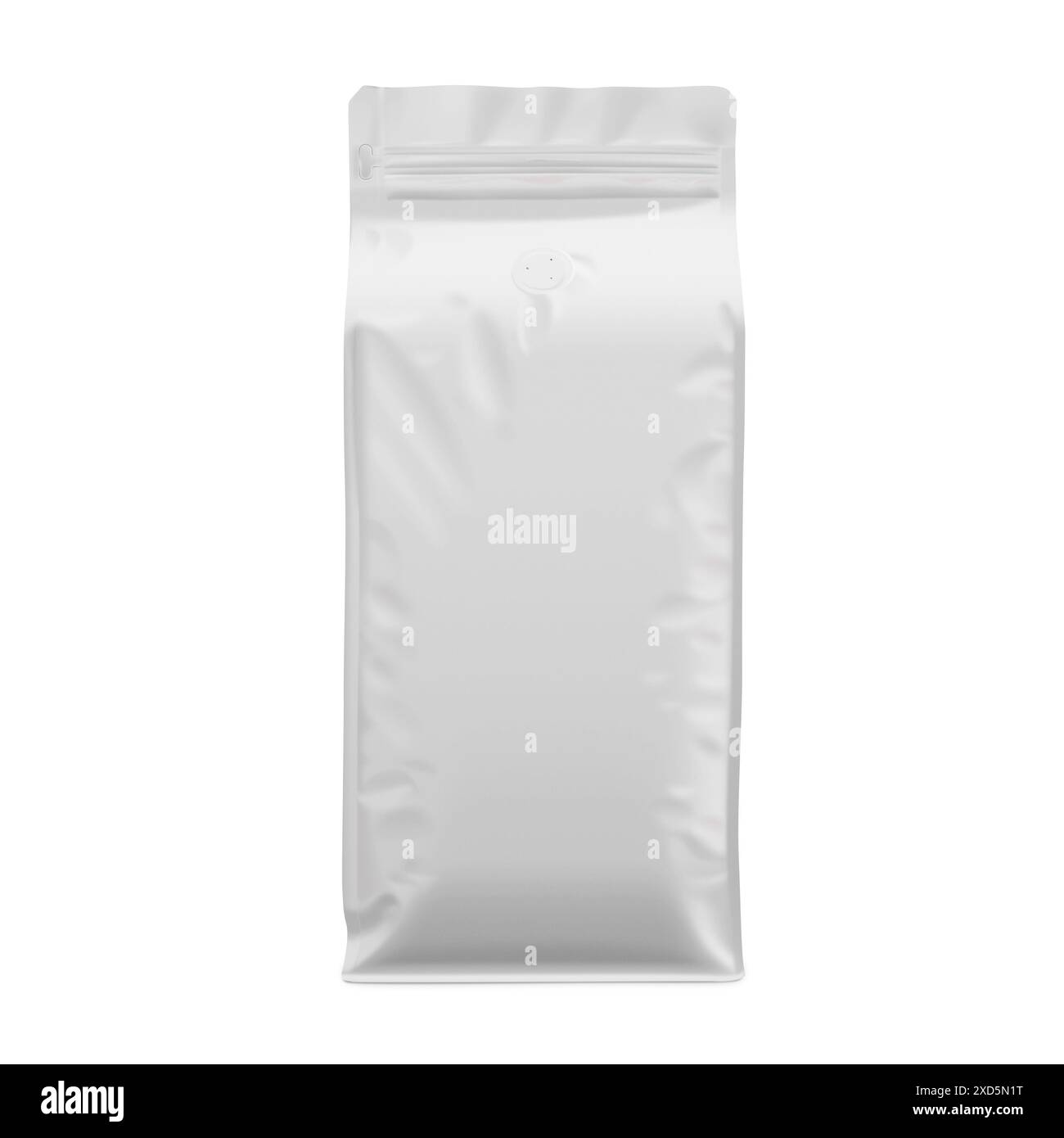 Modell für Kaffeebeutelverpackungen 3D-Rendering isoliert auf weißem Hintergrund Stockfoto