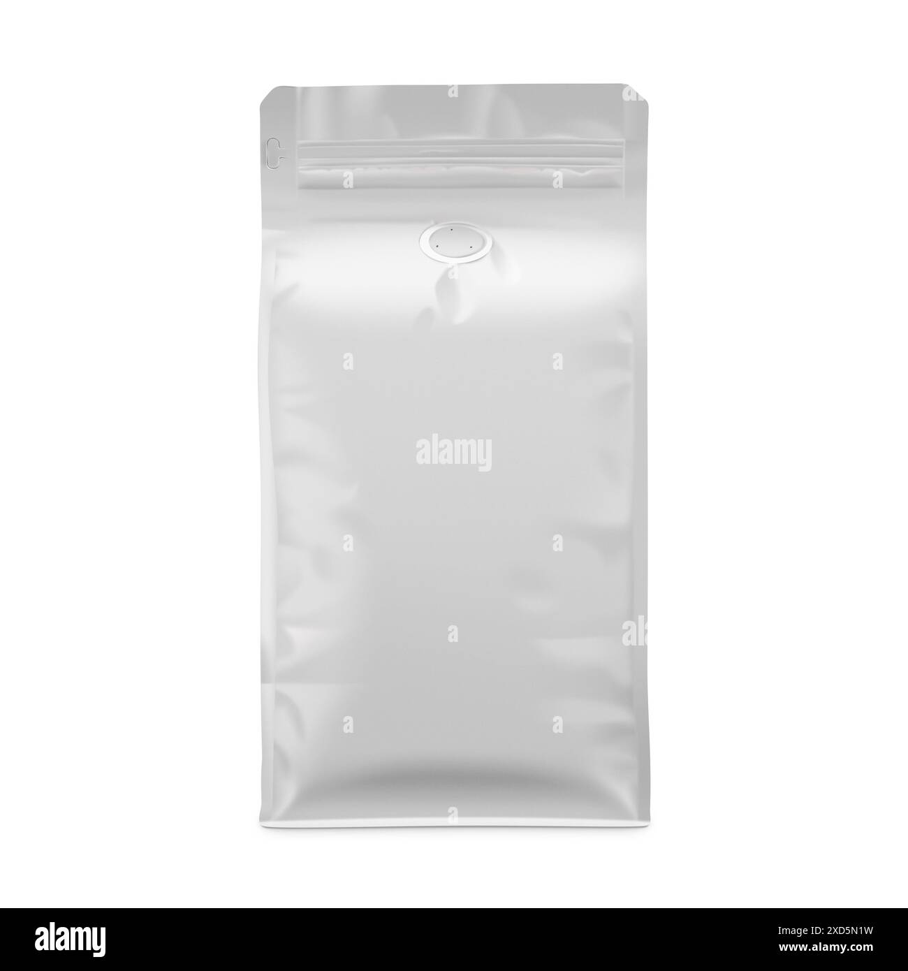 Modell für Kaffeebeutelverpackungen 3D-Rendering isoliert auf weißem Hintergrund Stockfoto
