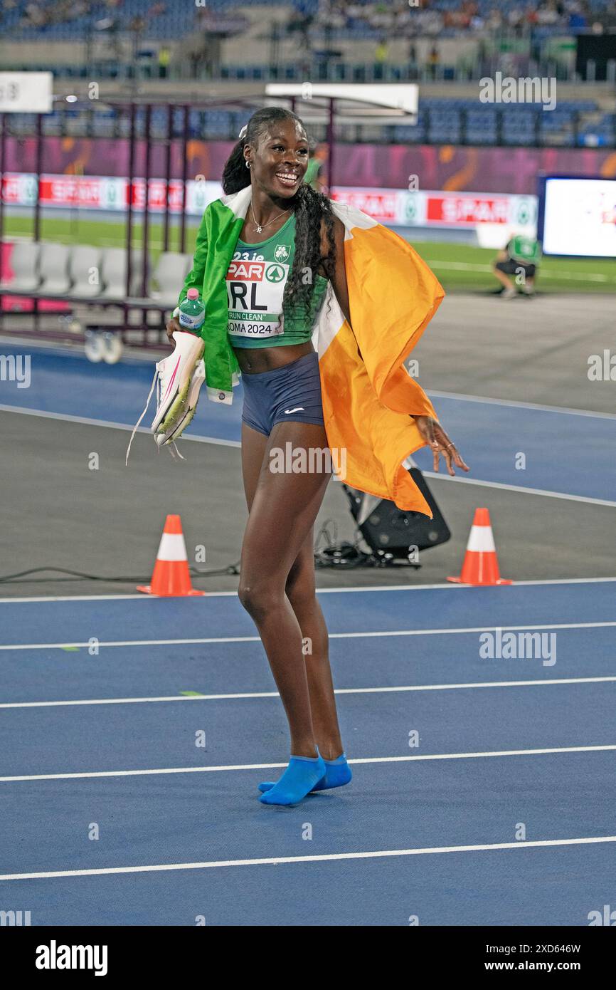 Rhasidat Adeleke (Irland), gemischte 4 x 400 m Staffel-Goldmedaille bei Leichtathletik-Europameisterschaften Roma 2024, Olympiastadion, Rom, Italien Stockfoto