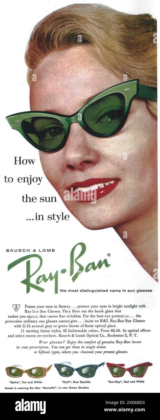 1960 Ray-Ban Sonnenbrillen für Frauen Stockfoto