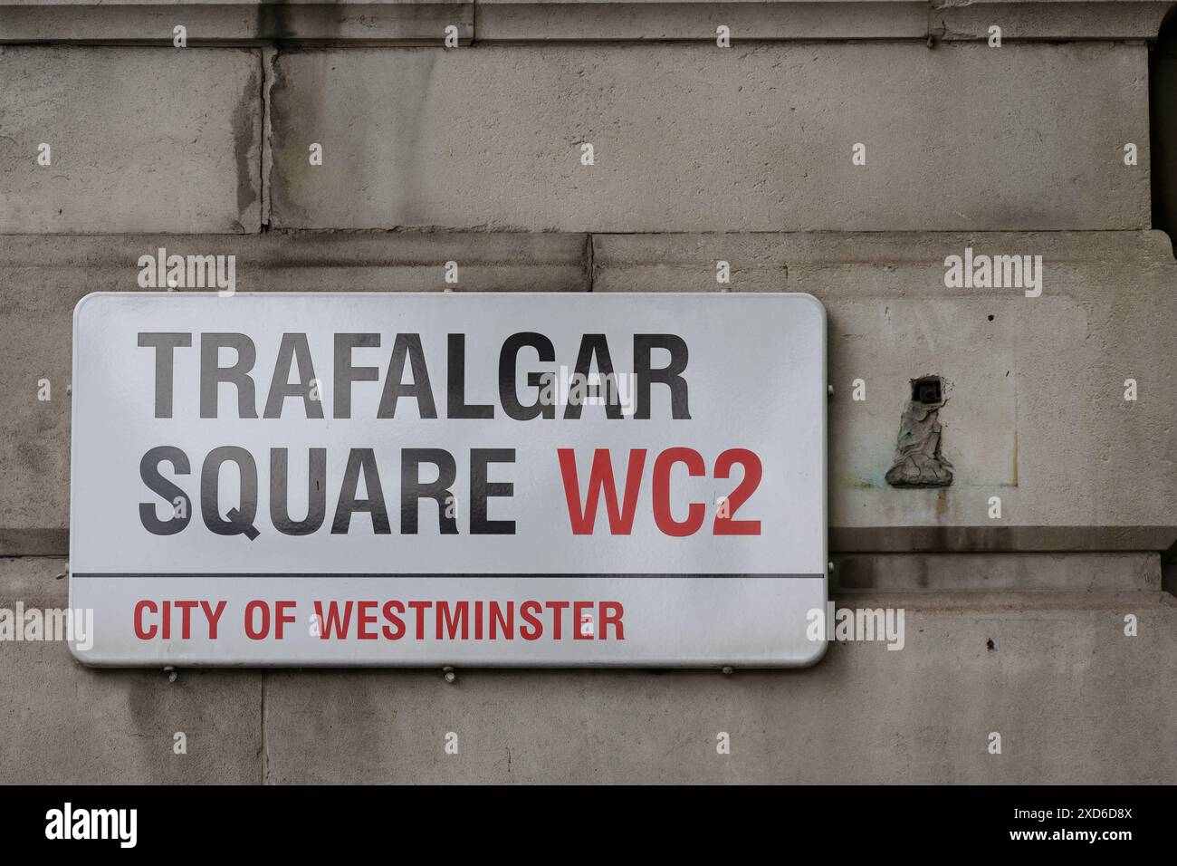 Trafalgar Square, Straßenschild, London, Großbritannien. Juni 2024 Stockfoto