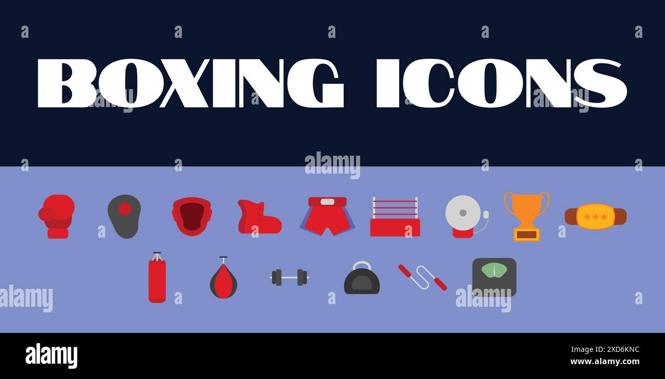 Boxing-Symbole legen den Vektor fest. Illustration des Boxsports. Vektor der Box-Symbole. Symbol für Boxelement Stock Vektor