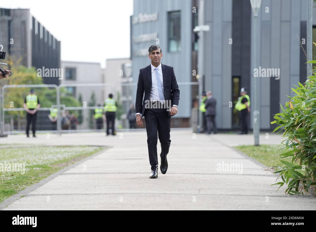 Premierminister Rishi Sunak kommt beim BBC Fragestunde Leaders' Special an der York University, York. Bilddatum: Donnerstag, 20. Juni 2024. Stockfoto