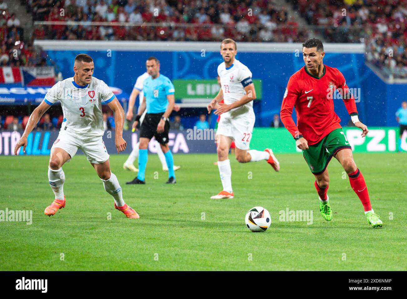 LEIPZIG, DEUTSCHLAND - 18. JUNI 2024: Euro 2024 Groupe F Spiel Portugal gegen Tschechien 2:1. In Aktion Cristiano Ronaldo. Stockfoto