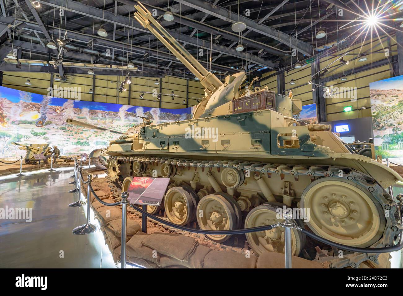 Royal Tank Museum, Amman, Jordanien – 4. Mai 2024: American M42 Duster, ein gezogenes Flugabwehrkanone aus den 1950er Jahren, ausgestellt im Royal Tank Museum in Stockfoto