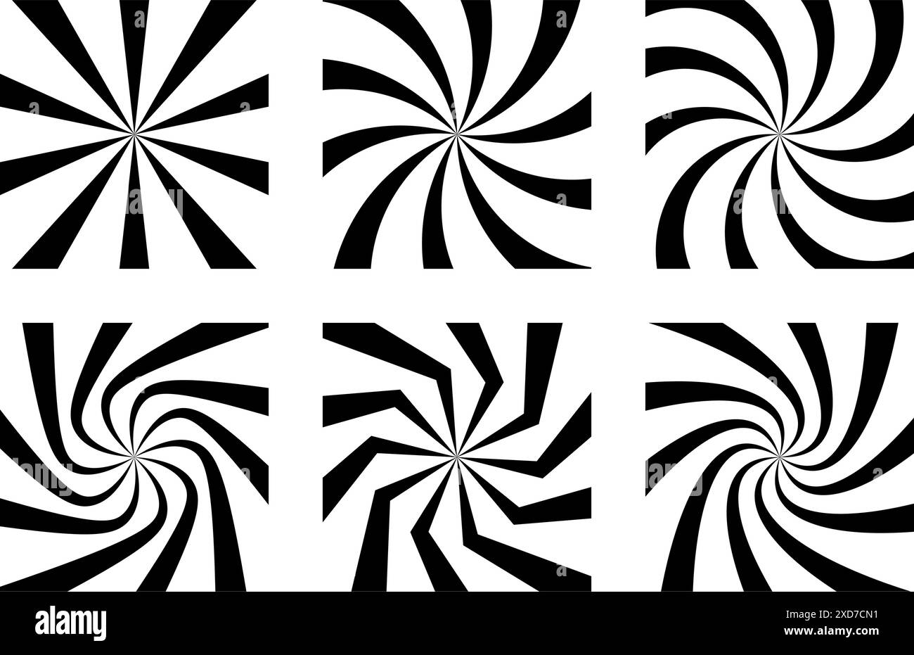 Satz radialer Hintergründe. Schwarze Starburst-Hintergründe. Vektorabbildung Stock Vektor