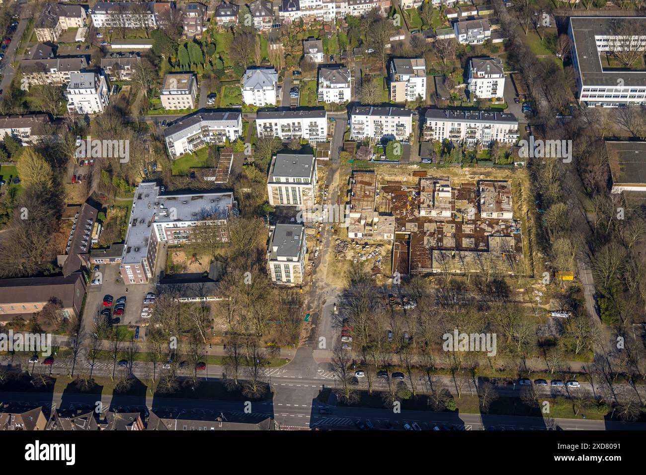 Luftaufnahme, Baustelle und Neubau für Mehrfamilienhäuser an der Goldbergstraße, Buer, Gelsenkirchen, Ruhrgebiet, Nordrhein-Westfalen, De Stockfoto