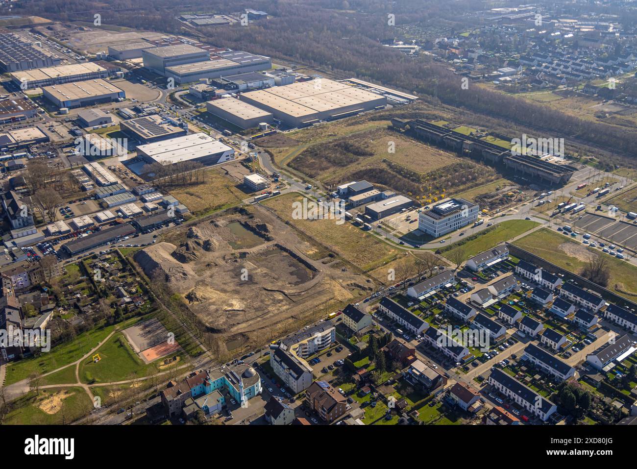 Luftansicht, Industriepark Schalker Verein, Europastraße, geplantes Teilgebiet als grüner Industriepark Ecopark auf dem ehemaligen Exarchos-Gelände Schalker Stockfoto