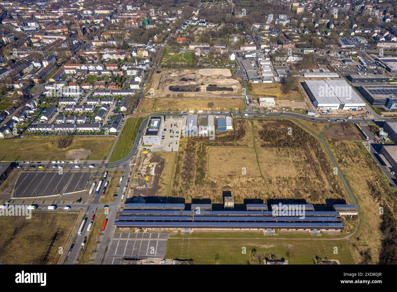Luftansicht, Gewerbepark Schalker Verein, Europastraße, geplantes Teilgebiet als grüner Gewerbepark Ecopark auf dem ehemaligen Exarchos-Gelände Schalker Stockfoto