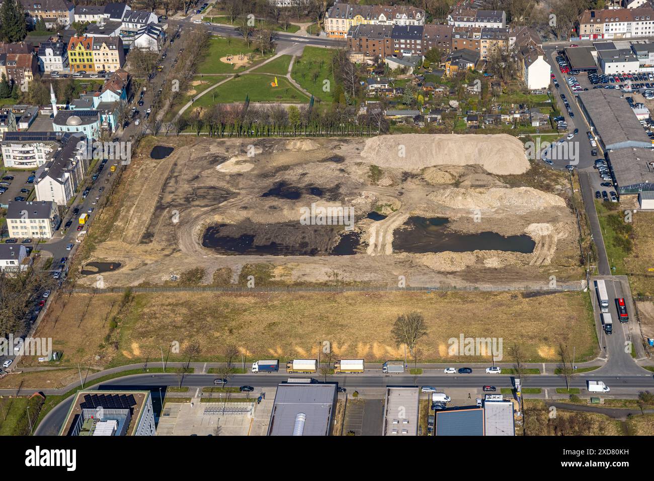 Luftansicht, Industriepark Schalker Verein, Europastraße, geplantes Teilgebiet als grüner Industriepark Ecopark auf dem ehemaligen Exarchos-Gelände Schalker Stockfoto