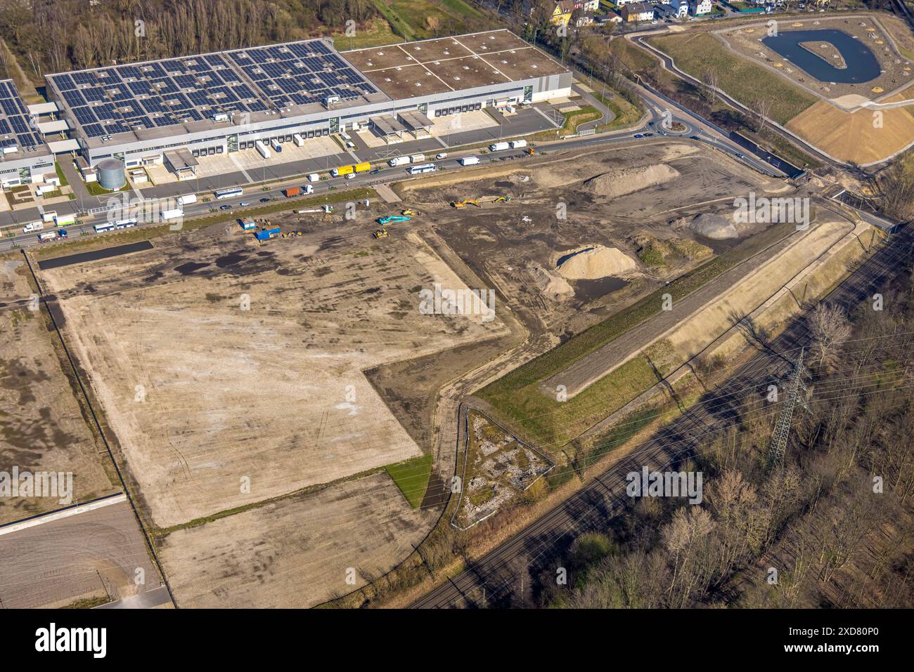 Luftaufnahme, Industriepark Schalker Verein, Europastraße, Baustelle, Bulmke-Hüllen, Gelsenkirchen, Ruhrgebiet, Nordrhein-Westfalen, Deutsch Stockfoto