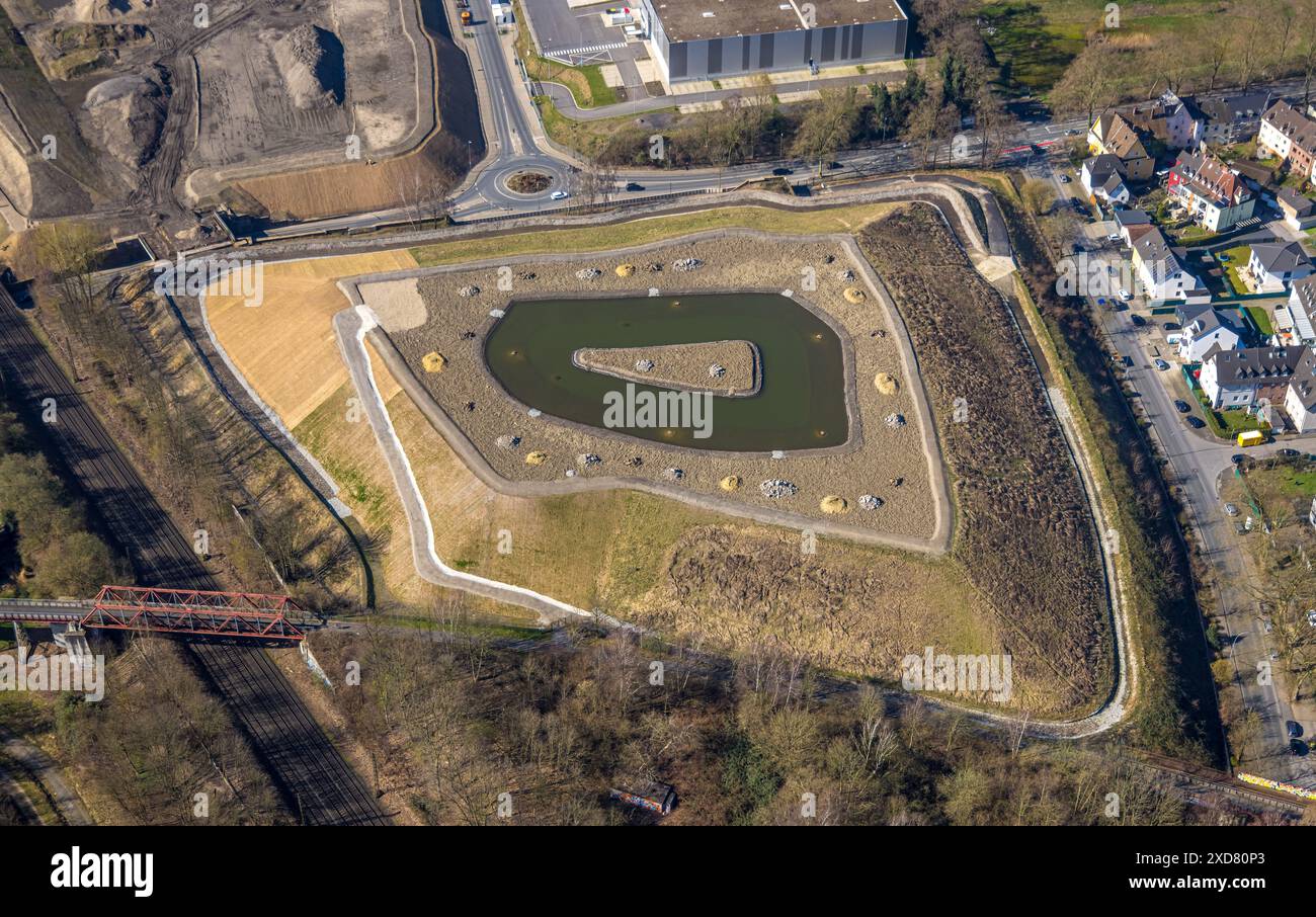 Luftaufnahme, Gewerbepark Schalker Verein, Europastrasse, Teich Ostpreußenstraße, Bulmke-Hüllen, Gelsenkirchen, Ruhrgebiet, Nordrhein-Westfalen Stockfoto