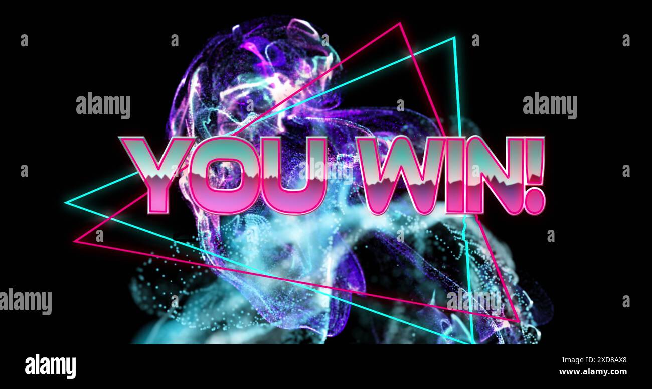 Bild: Du gewinnst Text über bunten Formen auf schwarzem Hintergrund Stockfoto