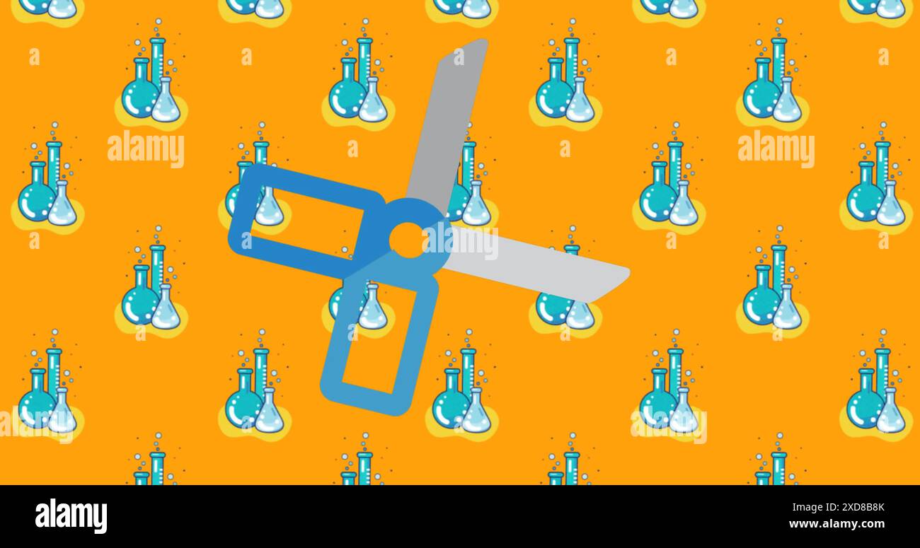 Bild des Schere-Schulsymbols über orangem Hintergrund Stockfoto