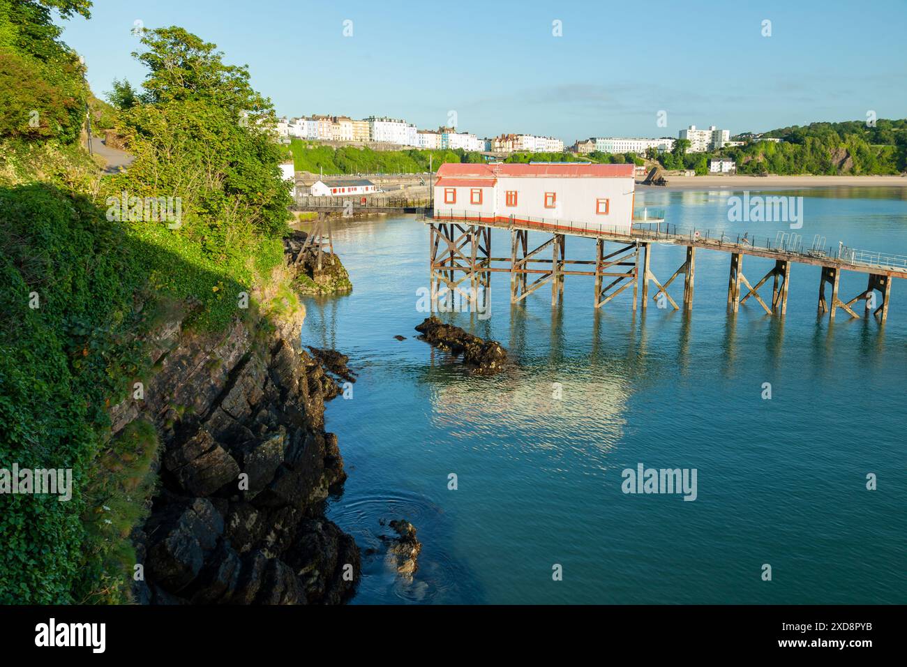 Alte Rettungsbootstation in Tenby, Pembrokeshire, Wales. Stockfoto