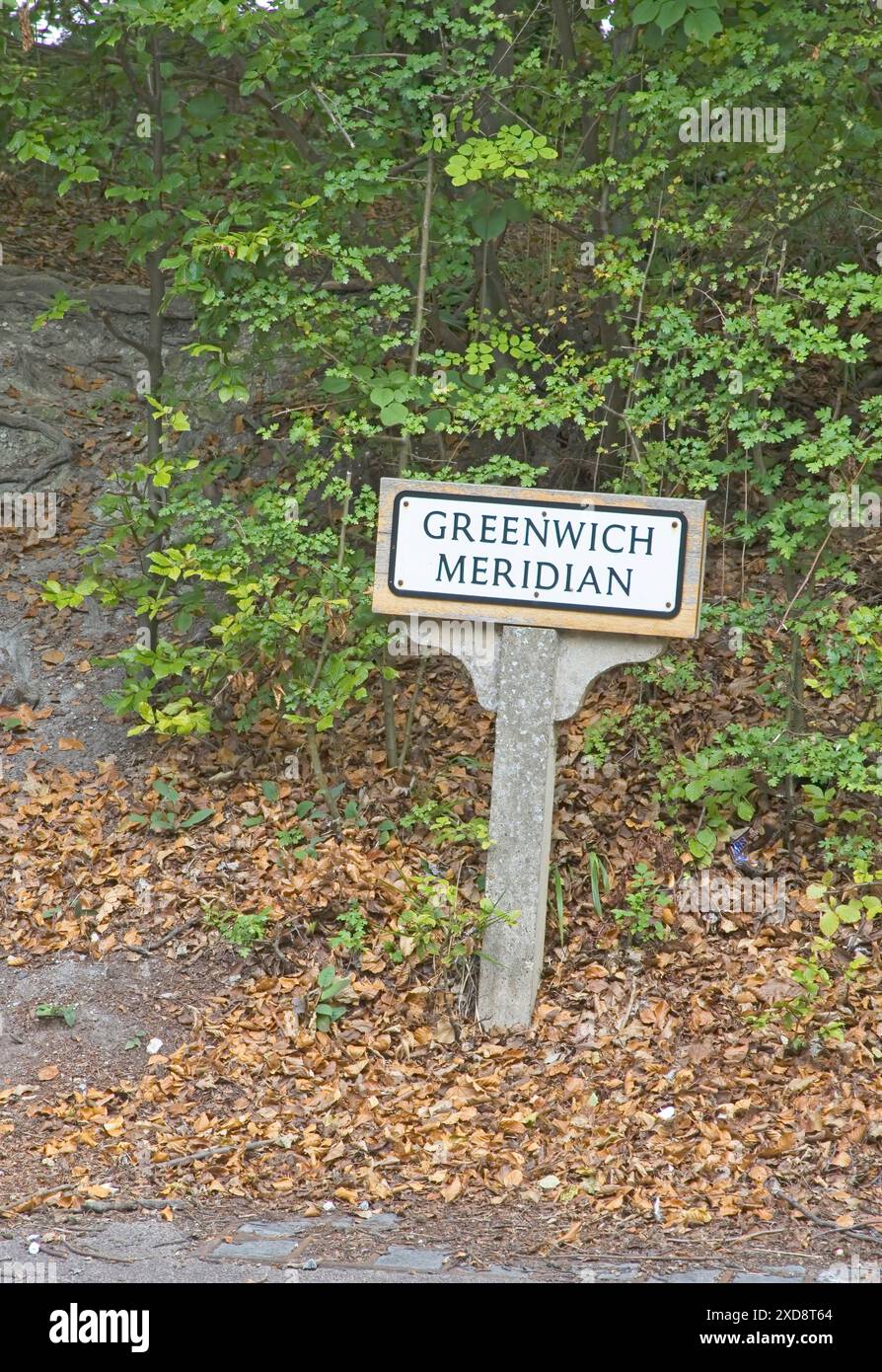 Greenwich Meridian Schild am Royston Hertfordshire Stockfoto