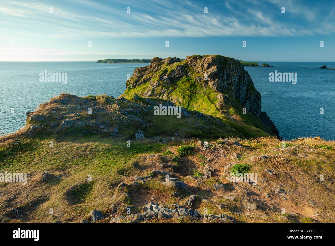 Vormittag am Giltar Point in der Nähe von Penally, Pembrokeshire, Wales. Stockfoto