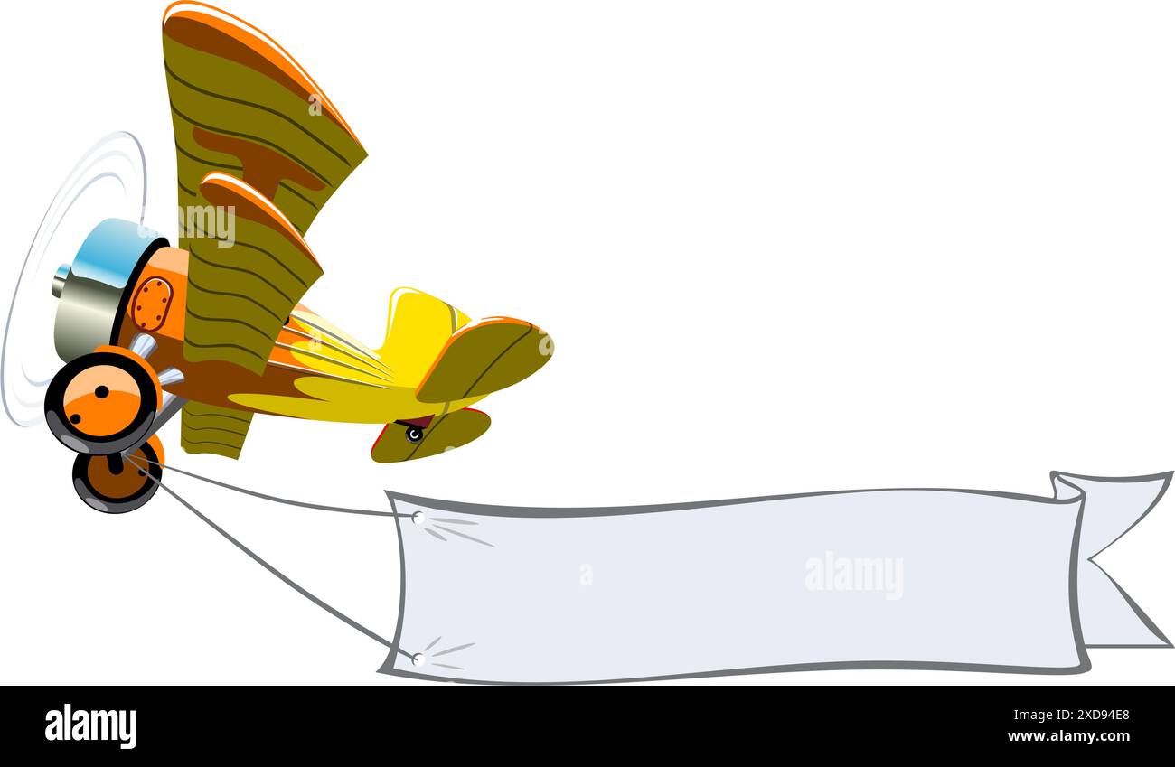 Vektor Cartoon Biplane mit Banner. Verfügbares EPS-10-Vektorformat, das durch Gruppen und Ebenen getrennt ist, für eine einfache Bearbeitung Stock Vektor