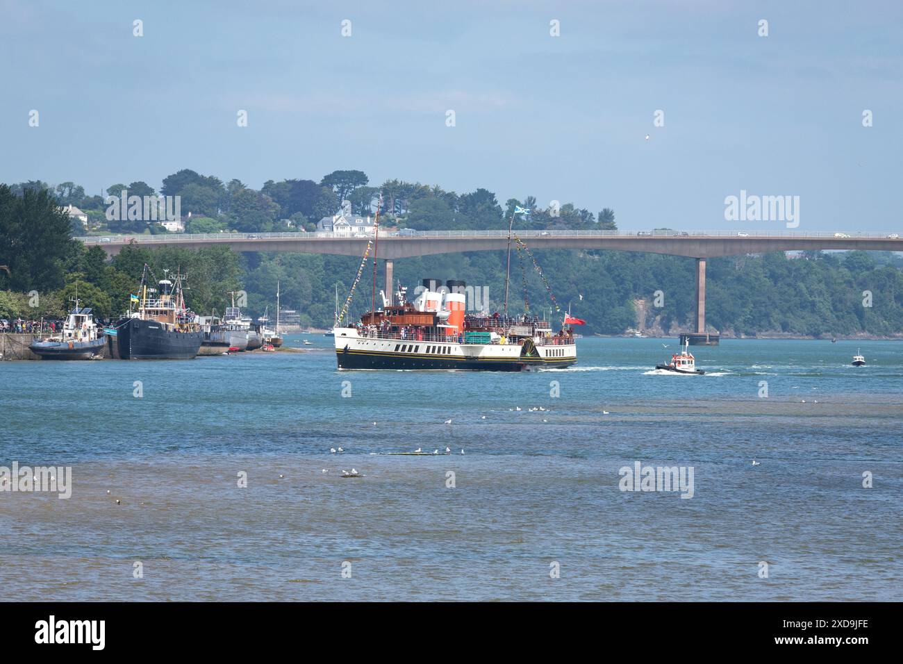 Waverleys Grand Rückkehr nach Bideford. Die Besucher beobachten heute zum ersten Mal seit 40 Jahren die Rückkehr des Waverley zum River Torridge und Bideford Stockfoto