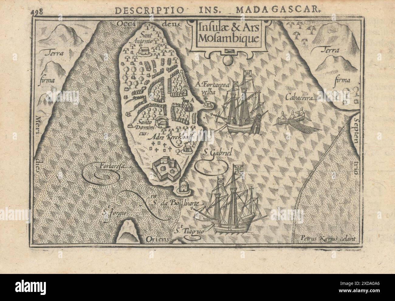 Insulae & Ars Mosambik von Bertius / Langenes. Mosambik Island 1603 alte Karte Stockfoto