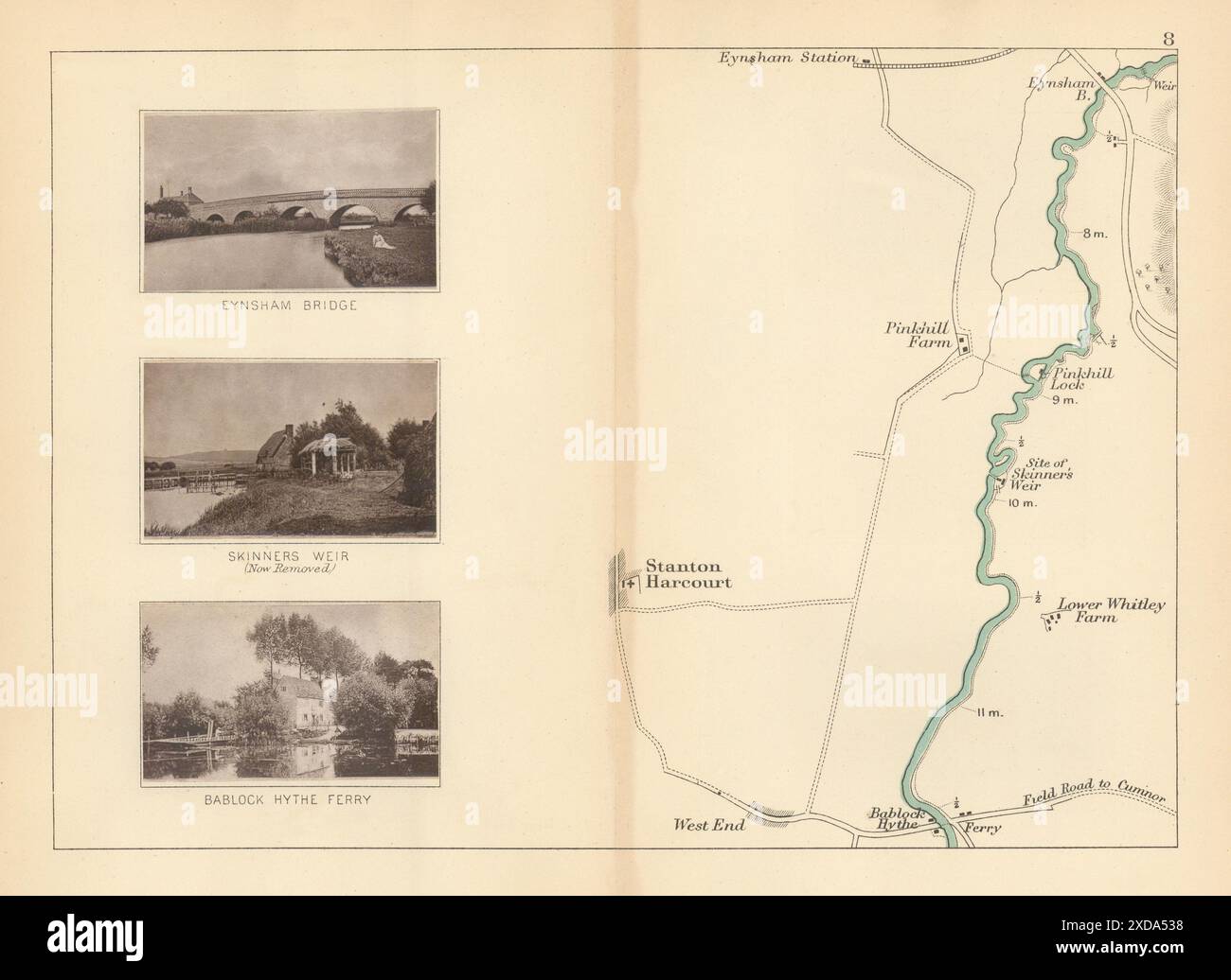 FLUSS THEMSE Stanton Harcourt Eynsham Bridge Bablock Hythe Ferry. TAUNT 1887 Karte Stockfoto