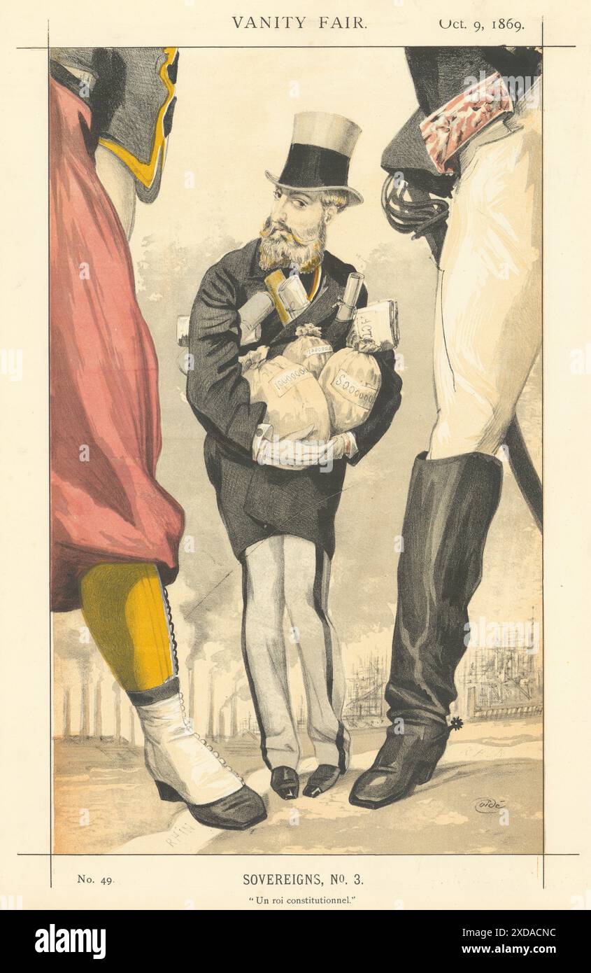 EITELKEIT FAIR SPIONAGE CARTOON König Leopold II von Belgien 'UN roi constitutionnel' 1869 Stockfoto