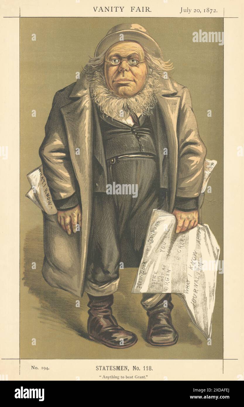 EITELKEIT FAIR SPIONAGE CARTOON Horace Greeley 'alles, um Grant zu schlagen' Zeitungen 1872 Stockfoto