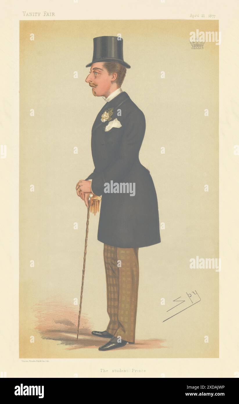 EITELKEIT FAIR SPIONAGE CARTOON HRH Prinz Leopold 'der Student Prince' Royalty 1877 Stockfoto