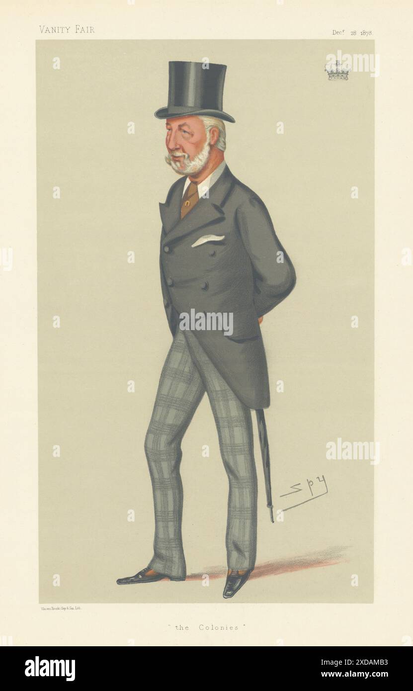 EITELKEIT FAIR SPION CARTOON The Duke of Manchester 'The Colonies' Lancs 1878 Print Stockfoto
