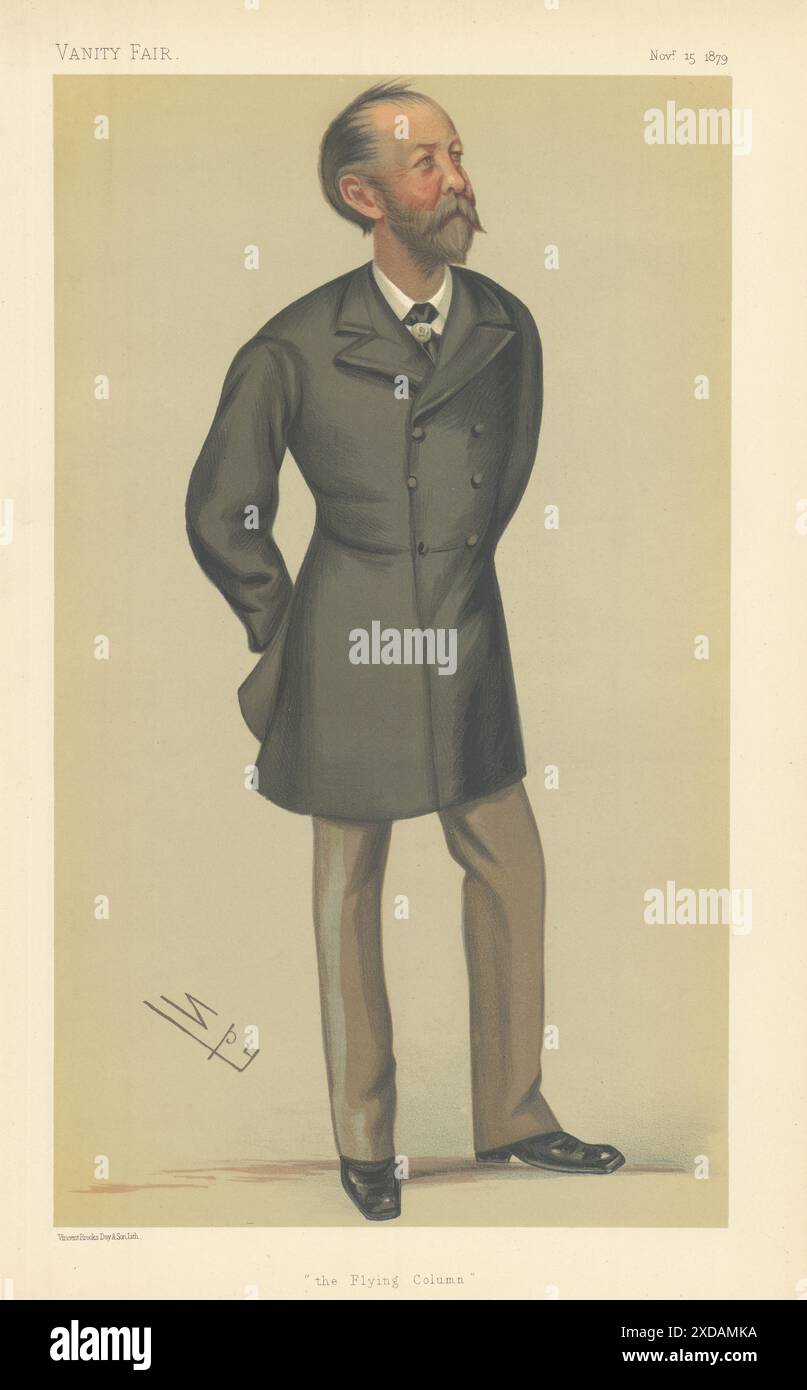 EITELY FAIR SPIONAGE-CARTOON Sir Evelyn Wood „die fliegende Säule“. Indische Meuterei 1879 Stockfoto