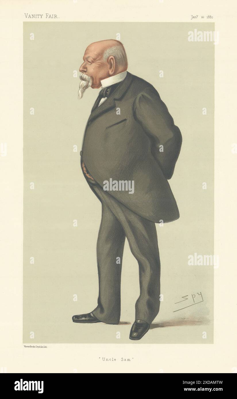 VANITY FAIR SPION CARTOON Samuel ward 'Onkel Sam' USA 1880 alten antiken Druck Stockfoto