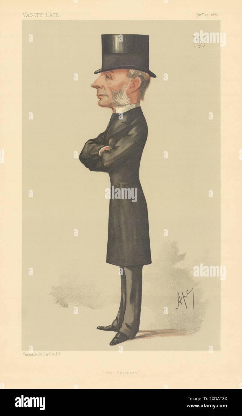 EITELKEIT FAIR SPIONAGE CARTOON Sir Henry Thurstan Holland 'die Kolonien' Gesetz. Ape 1887 Stockfoto