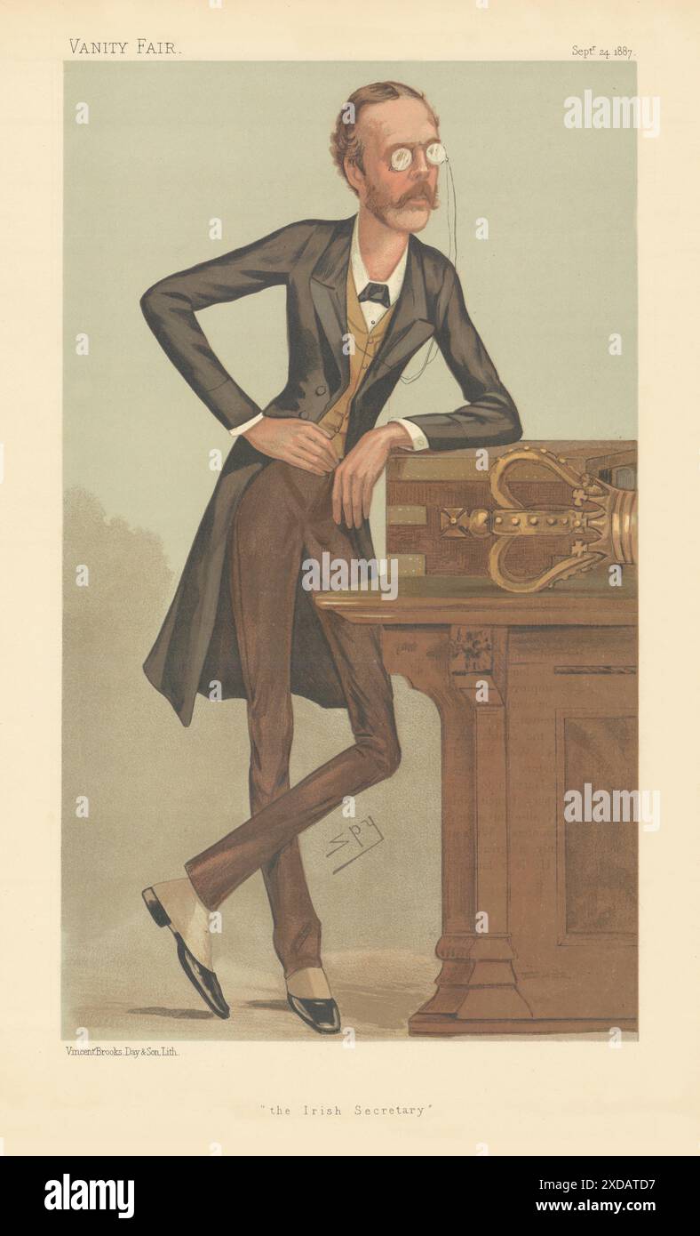 EITELKEIT FAIR SPIONAGE CARTOON Arthur Balfour 'der irische Sekretär' Premierminister 1887 Stockfoto