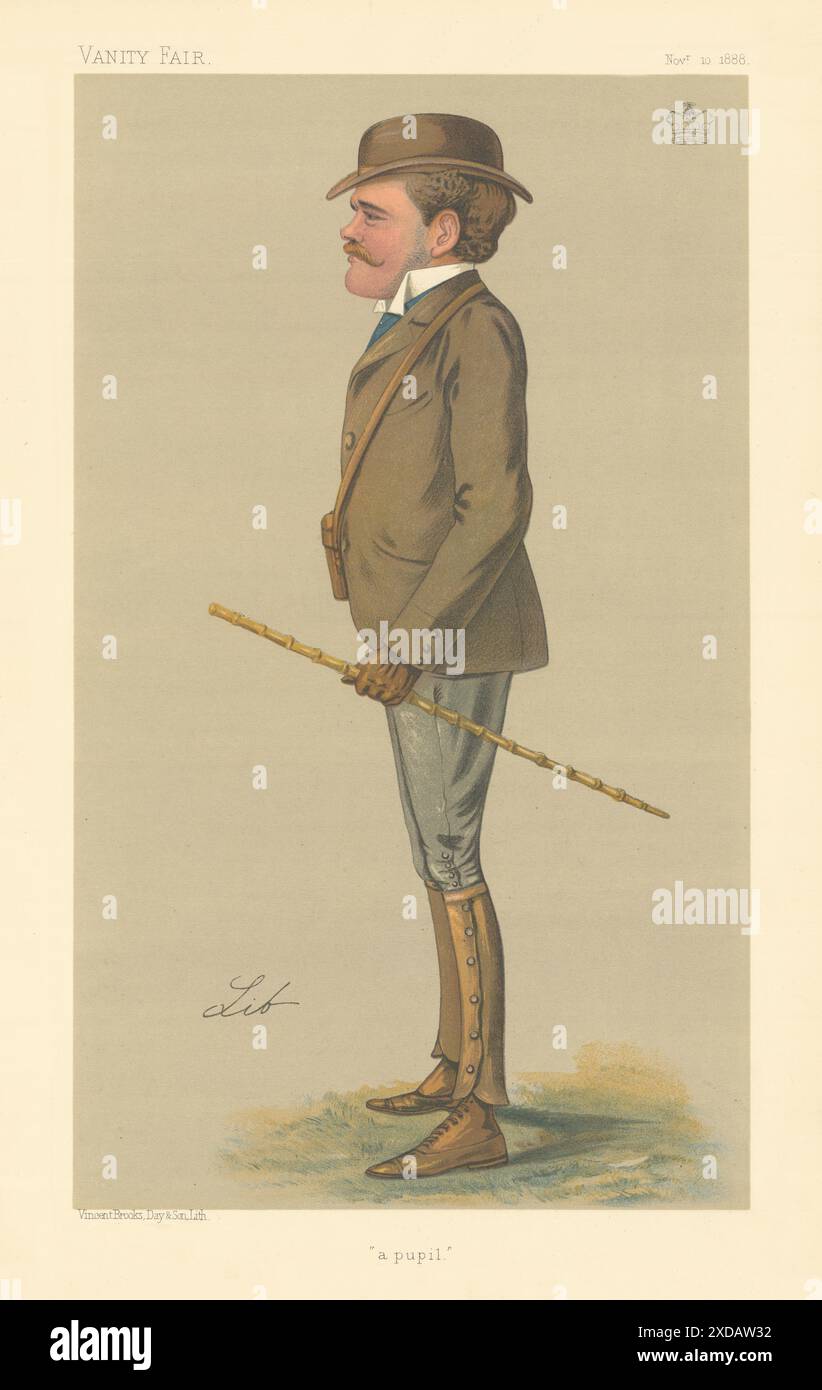 EITELKEIT FAIR SPION CARTOON Lord Rodney 'ein Schüler' Pferde. Von Lib 1888 alter Druck Stockfoto