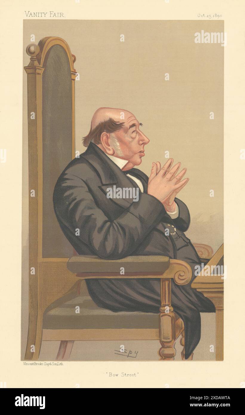 EITELKEIT FAIR SPION CARTOON James Vaughan 'Bow Street' Law Police 1890 alten Druck Stockfoto