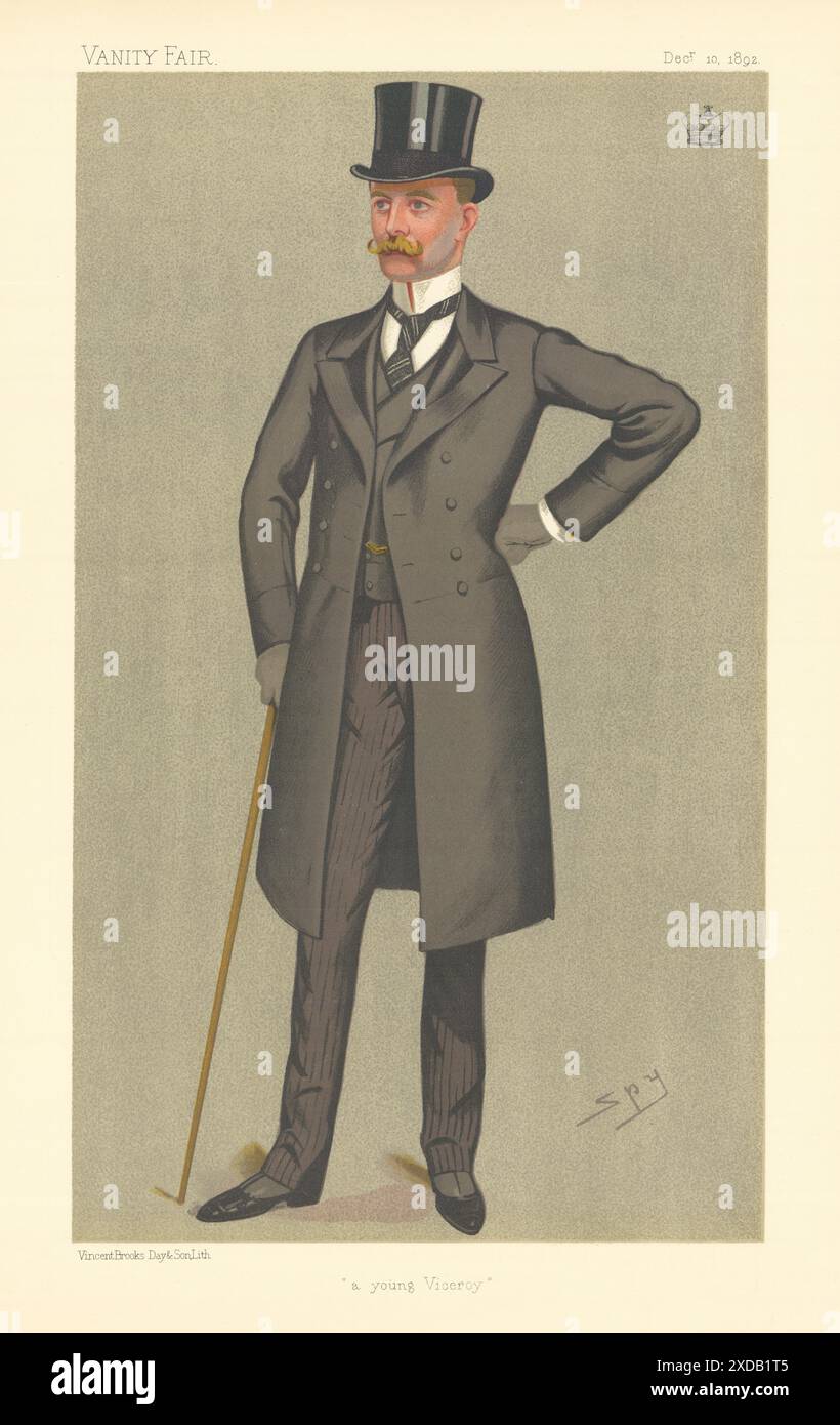 EITELKEIT FAIR SPION CARTOON Lord Houghton 'A Young Viceroy' Irland 1892 alten Druck Stockfoto