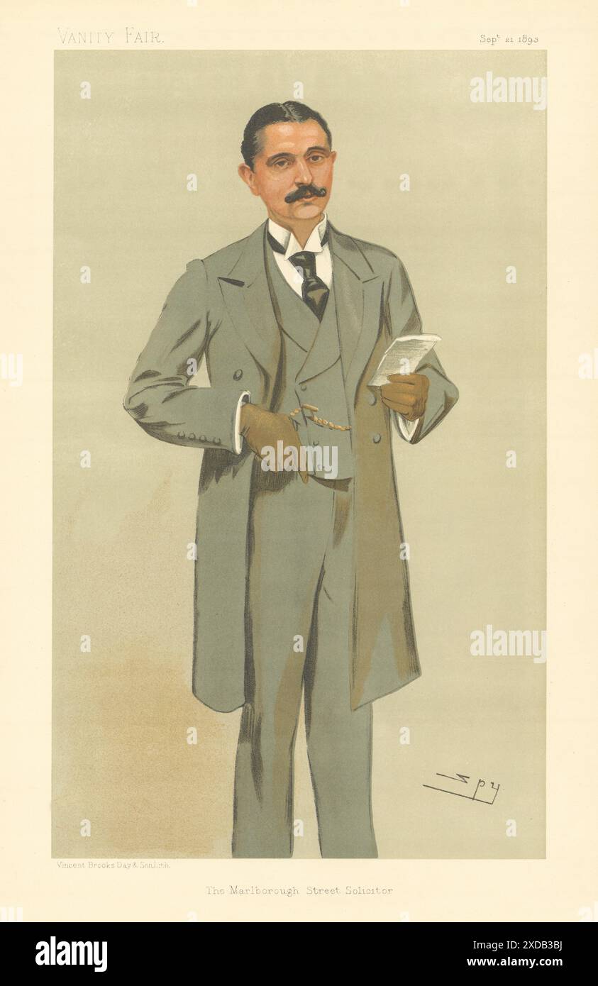 EITELKEIT FAIR SPIONAGE CARTOON Arthur Newton 'The Marlborough Street Solicitor' 1893 Stockfoto