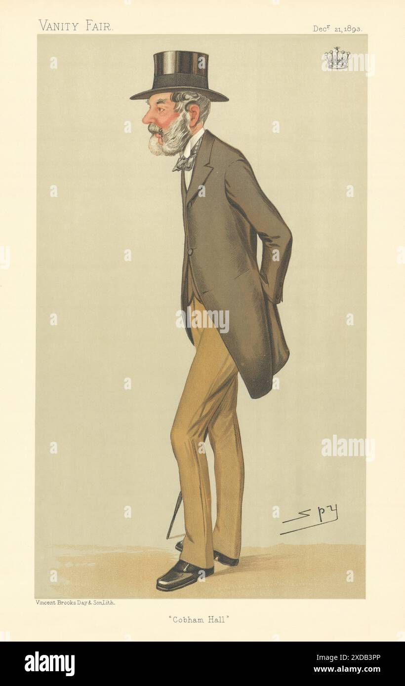 EITELKEIT FAIR SPIONAGE CARTOON der Earl of Darnley 'Cobham Hall' Kent 1893 alten Druck Stockfoto